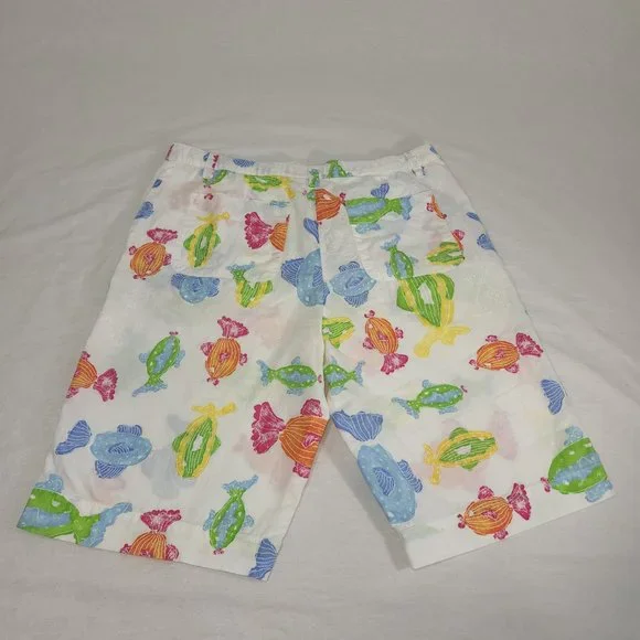 FRESH PRODUCE White Shorts with Colorful Fish Print Hight Rise Size M  LIKE NEW! - Picture 11 of 16